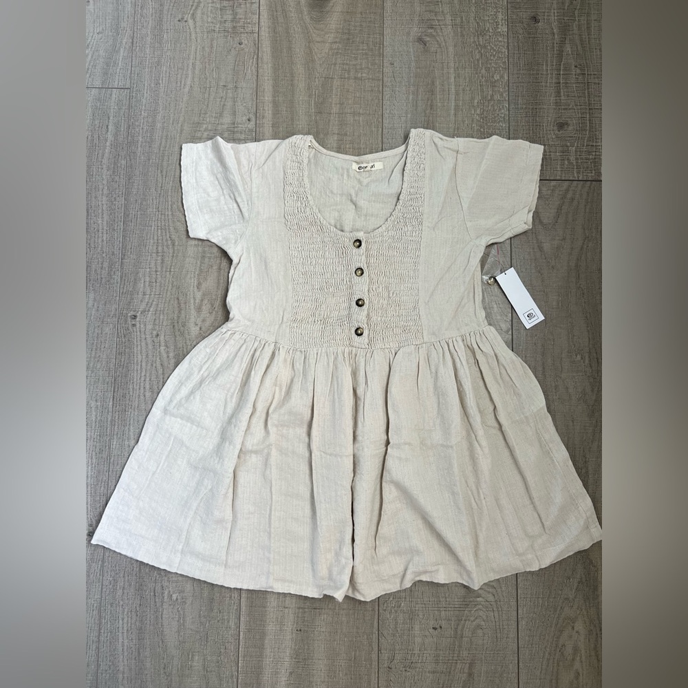 NWT Rip Curl Linen Blend Santana Mini Dress in Stone
